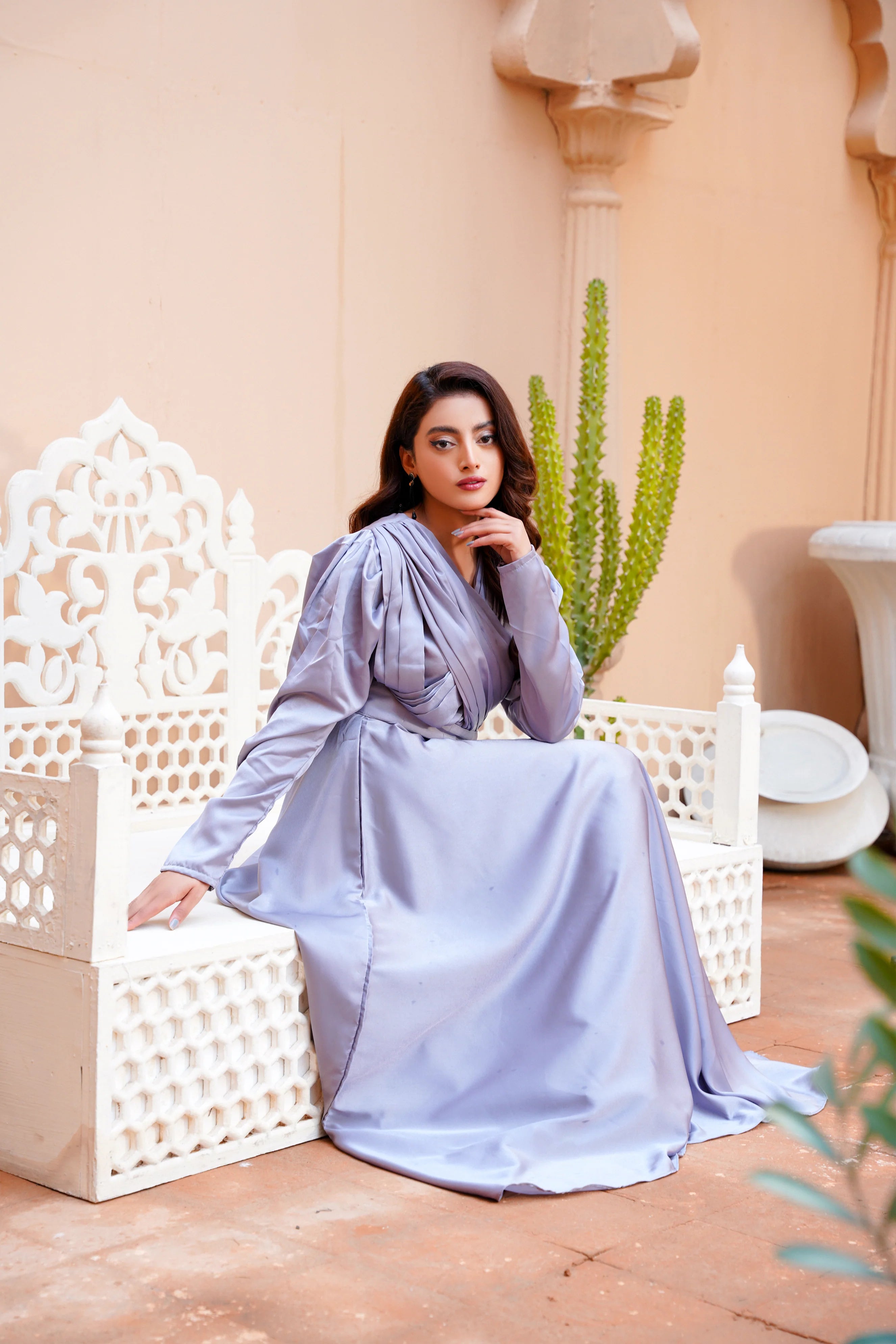 Silver Silk Maxi Dress